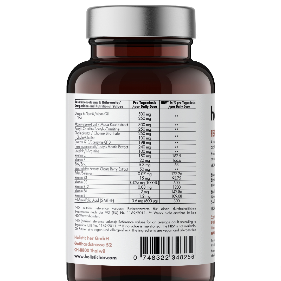 holisticHer Fertility supplement bottle and packaging for womens fertility support